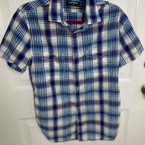 Mens express blue button down short sleeve